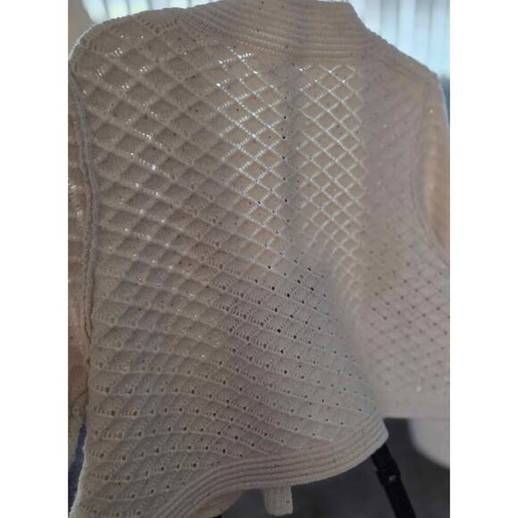 POL Cardigan Cream Knit Gold Thread Sequin Detail Boho Cropped Sweater M - Picture 9 of 10